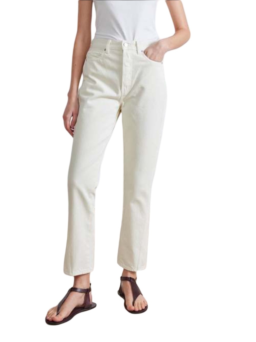 Apiece Apart Cream "Ecru" Camilla High Rise Slim Fit Straight-Leg Jeans